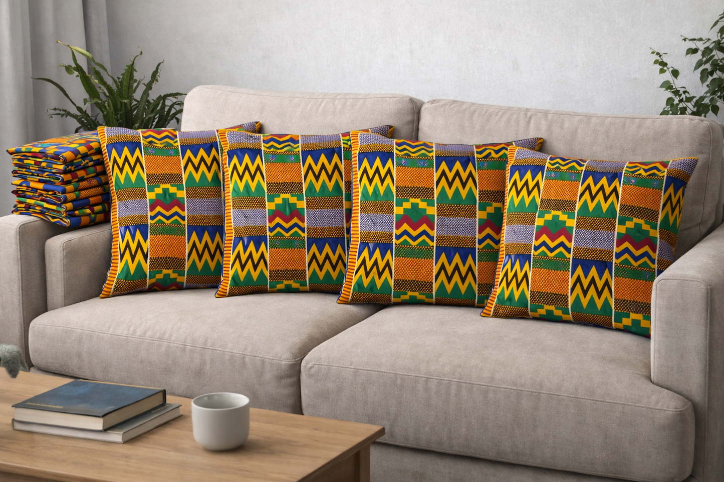 African Kente Patchwork Throw Pillow Covers – Set of 4 (18×18)
