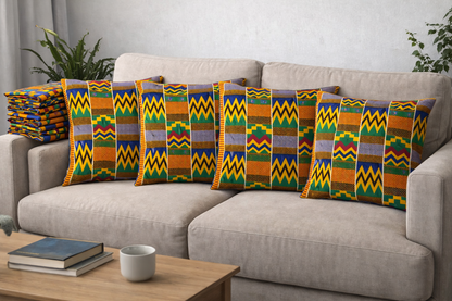 African Kente Patchwork Throw Pillow Covers – Set of 4 (18×18)