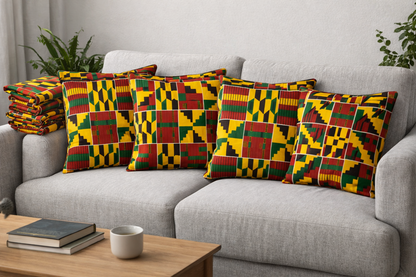 African Print Throw Pillow Covers – Set of 4 (18×18)