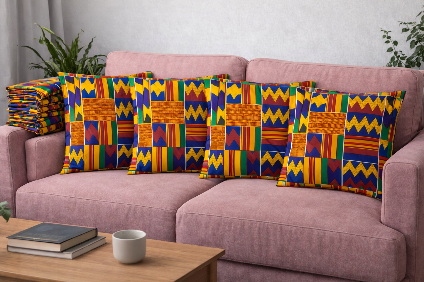 African Kente Panel Throw Pillow Covers – Set of 4 (18×18)
