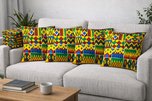 African Kente Mosaic Throw Pillow Covers – Set of 4 (18×18)