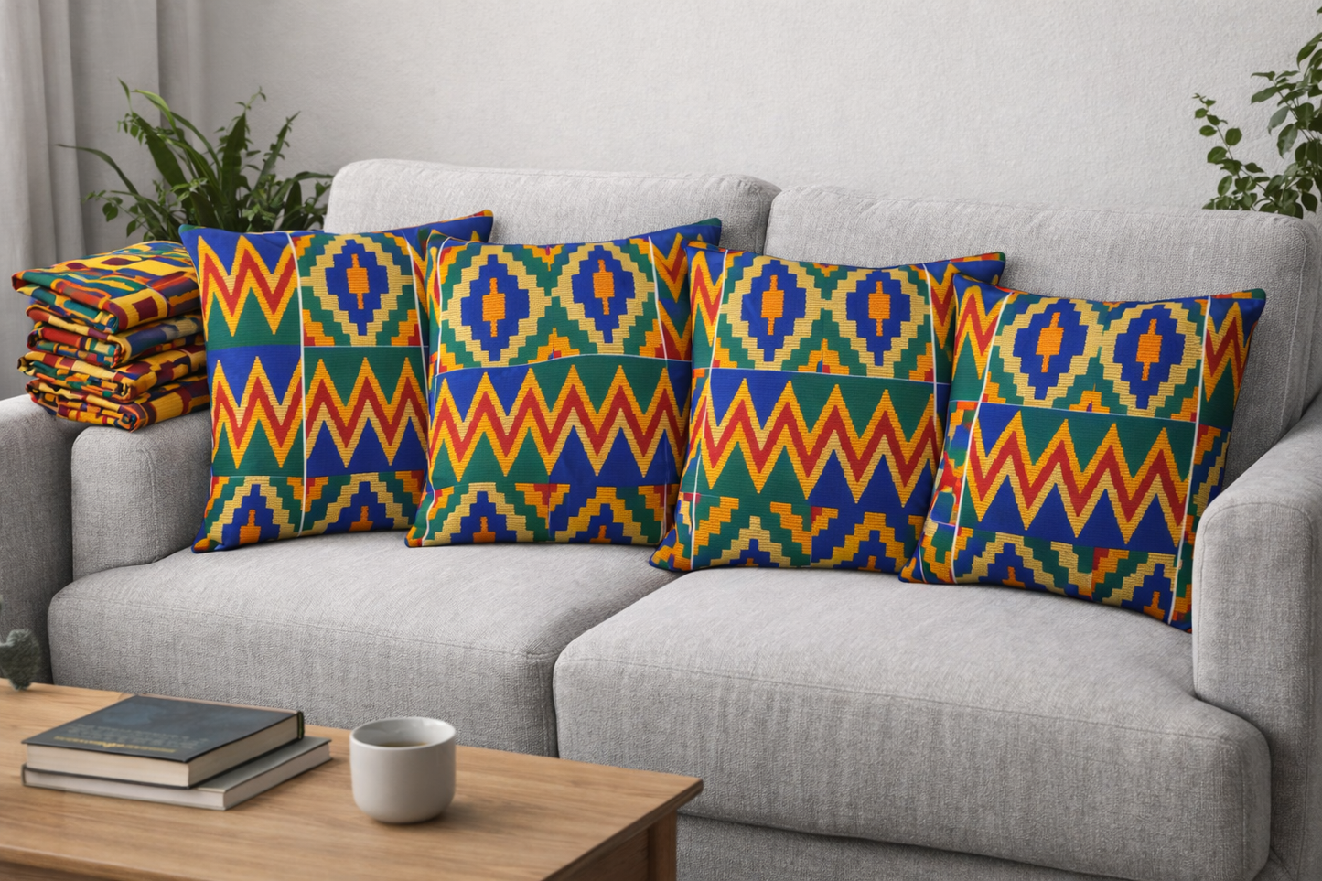 African Kente-Inspired Throw Pillow Covers – Set of 4 (18×18)