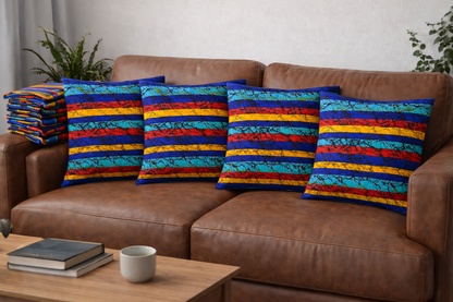 African Stripe Print Throw Pillow Covers – Set of 4 (18×18)