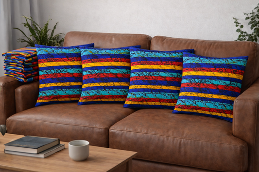 African Stripe Print Throw Pillow Covers – Set of 4 (18×18)