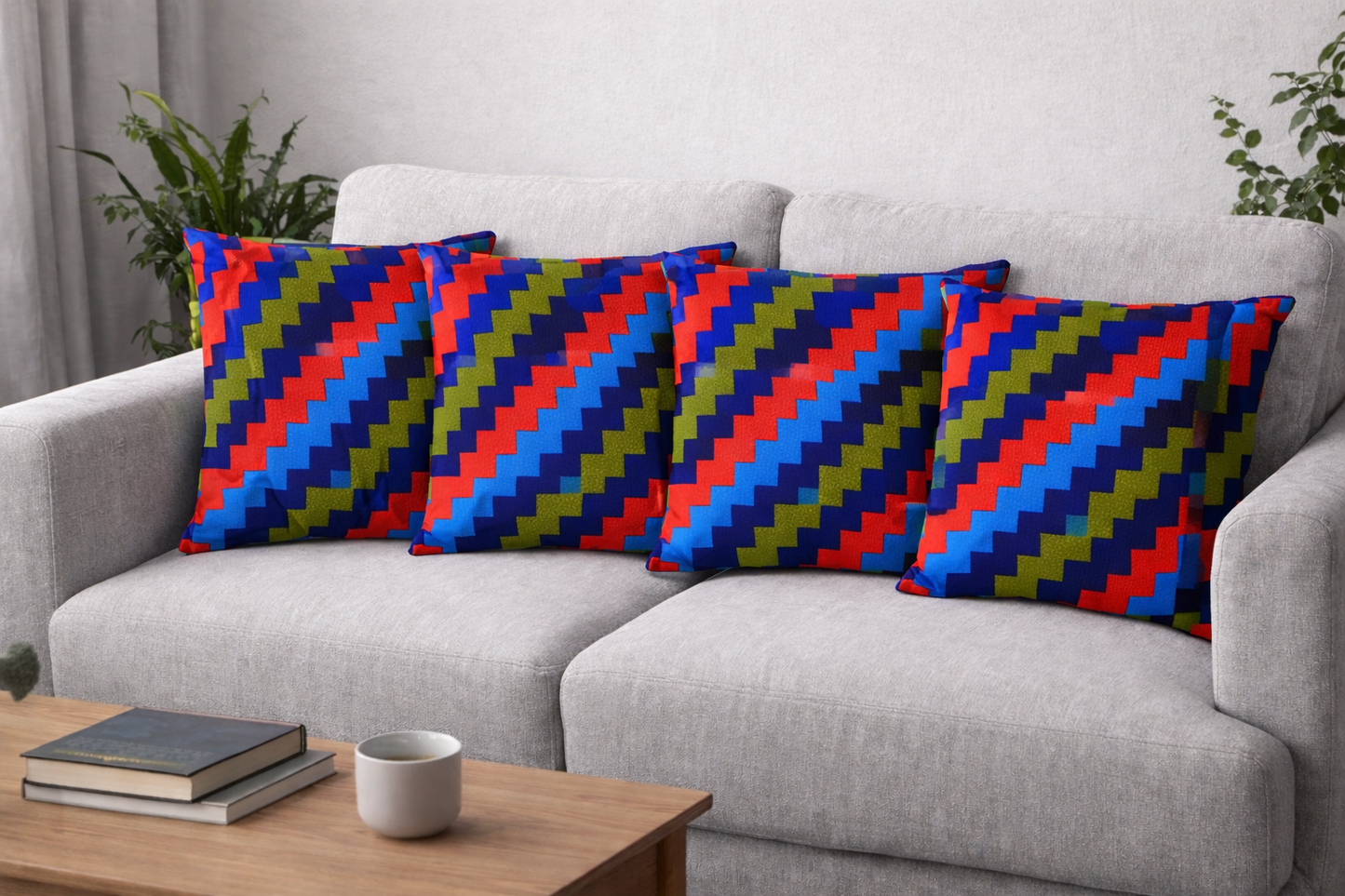African Geometric Throw Pillow Covers – Set of 4 (18×18)