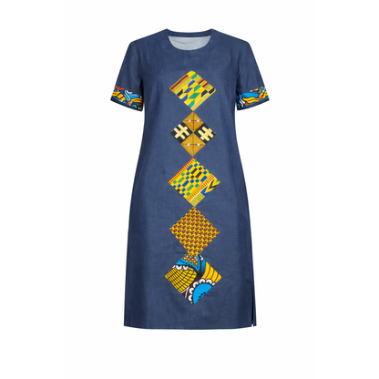 Robe midi patchwork Ankara – Style denim africain